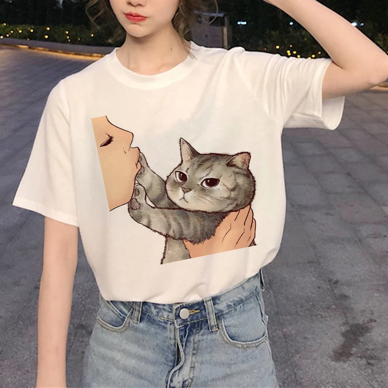 Kawaii Cat Graphic футболка Женская Harajuku Ullzang Милая футболка забавная мультяшная Эстетическая футболка 90s модные летние футболки женские