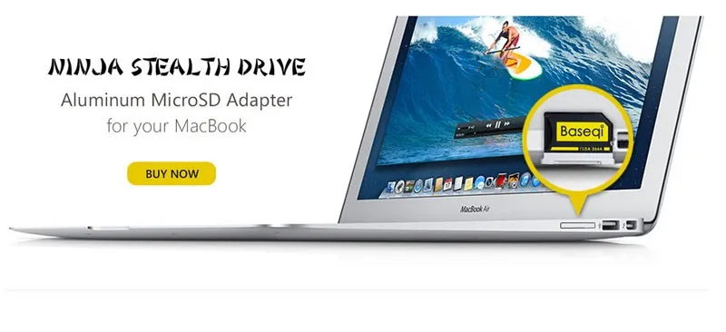 Оригинальный BaseQi NinjaDrive алюминиевый Micro SD/TF адаптер для Macbook Pro retina 13 ''/15" и MacBook Air 13"