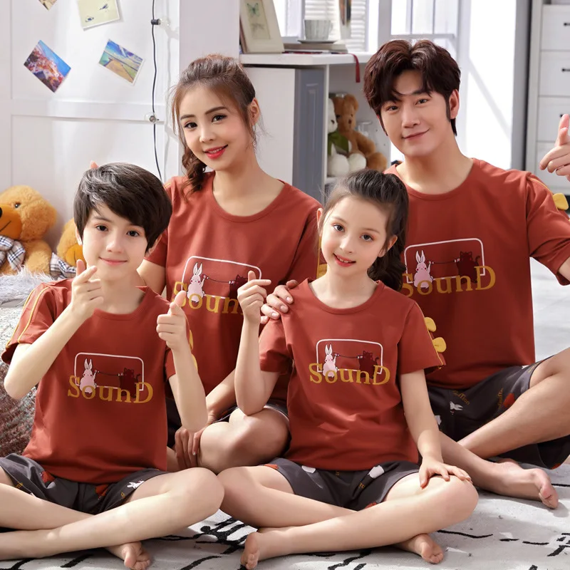 Семейные пижамы; Одинаковая одежда для семьи; летняя рубашка с короткими рукавами+ штаны; одежда для папы, папы, дочки и сына; одежда для мамы