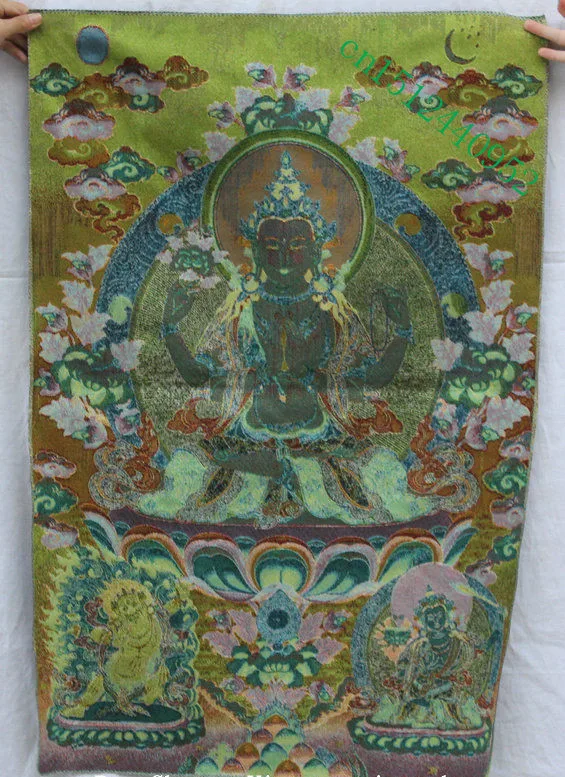 Details about   36"Tibet Tibetan Cloth Silk 4 Arm Guanyin Kwan-yin Tangka Thangka Mural Painting 