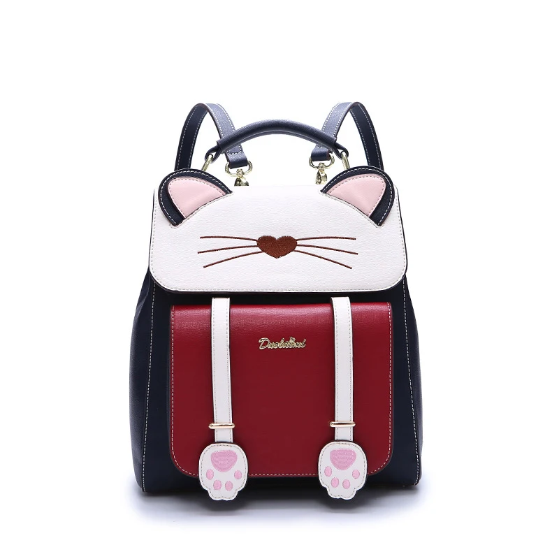 

zkokx Women Cute Cat Backpack Canvas Kawaii Backpacks School Bag for Student Teenagers Lovely Rucksack Cartoon Bookbags PU Leath