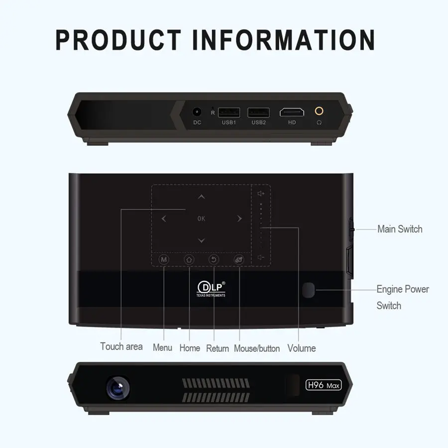H96 max ТВ приставка проекторы pico dlp h96max smart android 6,0 amlogic s912 ТВ приставка 2 Гб 16 Гб BT4.1 2,4/5,0 ГГц Wifi 150 люмен h96-p