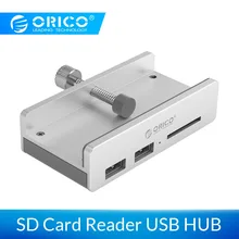 Алюминиевый Концентратор ORICO с 4 портами USB 3,0 с зажимом и считывателем sd-карт для настольного ноутбука, диапазон зажимов 10-32 мм, кабель с датой 100 см
