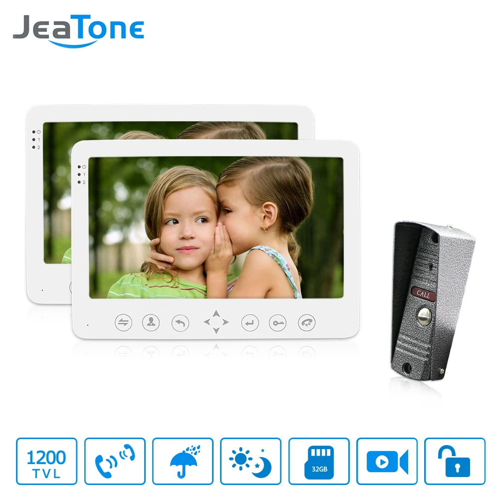 JeaTone 7 inch Video Door Phone Intercom Touch Key Monitor Remote Unlocking Waterproof IR Night Vision 1200TVL Mini Camera