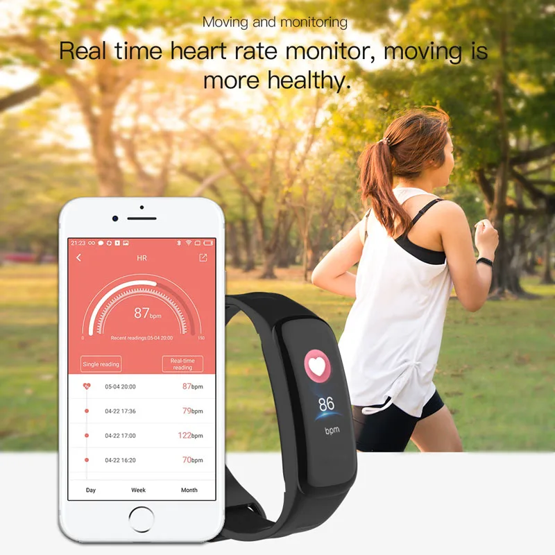 WLMLBU C1Plus Smart Band Blood Pressure Fitness Tracker Heart Rate Monitor Smart Bracelet Black Men Watch for Sport Climbing