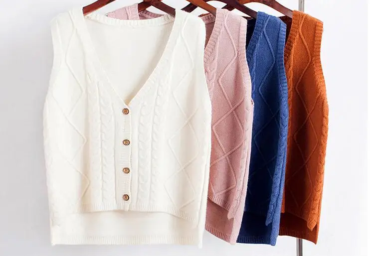 Новое поступление весенний Модный женский однобортный свитер высокого качества без рукавов с v-образным вырезом для женщин