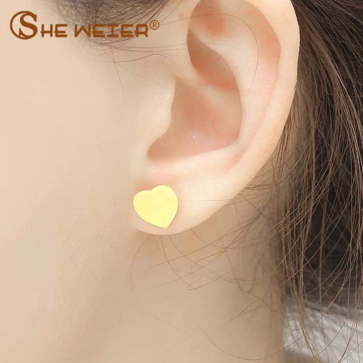 

SHE WEIER korean small heart stud earrings 2018 for women accessories jewellery brincos stainless steel fashion jewelry earing