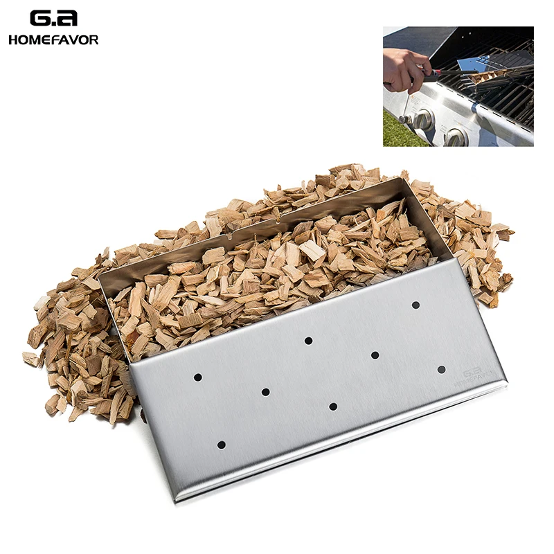 

G.a HOMEFAVOR Brand Wood Chip Smoker Box For Grill Stainless Steel Hole Cold Smoke Generator Custom Box BBQ