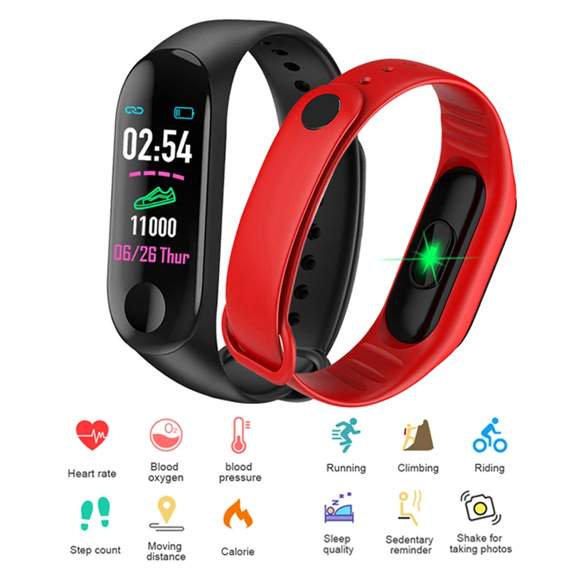 

Smart Band Watch Fitness Bracelet With Pressure Measurement Health Wristband For Android iOS PK xiaomi Mi Band 3 xiomi xaomi M3