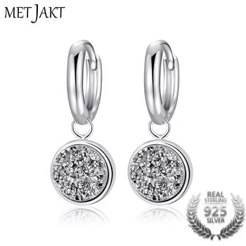 

MetJakt Casual Fashion Natural Austrian Gray Crystal Solid 925 Sterling Silver Hook Earrings for Women's Fine Jewelry