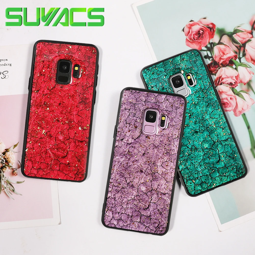 

SUYACS Plain Marble Crack Platinum Case For For Samsung S7 Edge S8 S9 Plus Note 8 9 Protector Soft Phone Back Cover Cases Coque