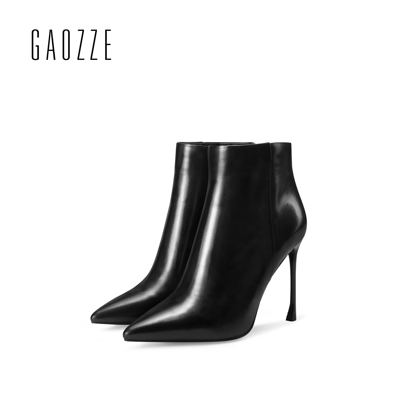 

GAOZZE genuine leather ankle boots black 2017 new pointed toe side zipper female ankle boots sexy thin high heel women boots
