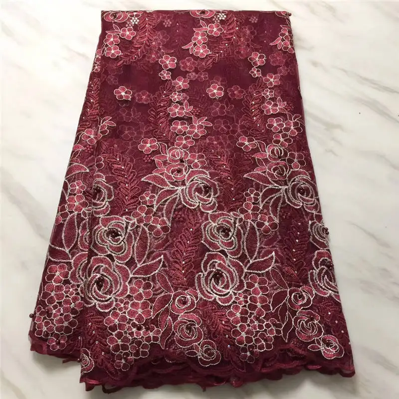 

3D Flowers In blue French Lace Fabric 2019High Quality Lace Net African Lace Fabric With Beads Lace Fabrics For Wedding ELL3337