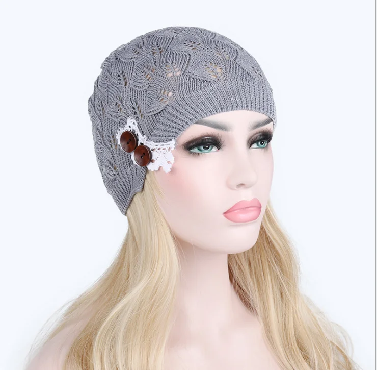 Новинка, вязаная шапка Gorros, женская шапка, листья, кружево, пуговица, шерсть, теплые шапки, берет, хеджирующая шапка, зимняя шапка, женская шапочка