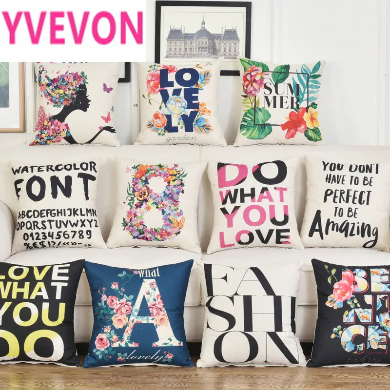 

Plant Cushion Cover Cotton Pillow Case Linen Flower Leaf Letter Pattern Bedroom Sofa Home decor Textile 45cm 18inch