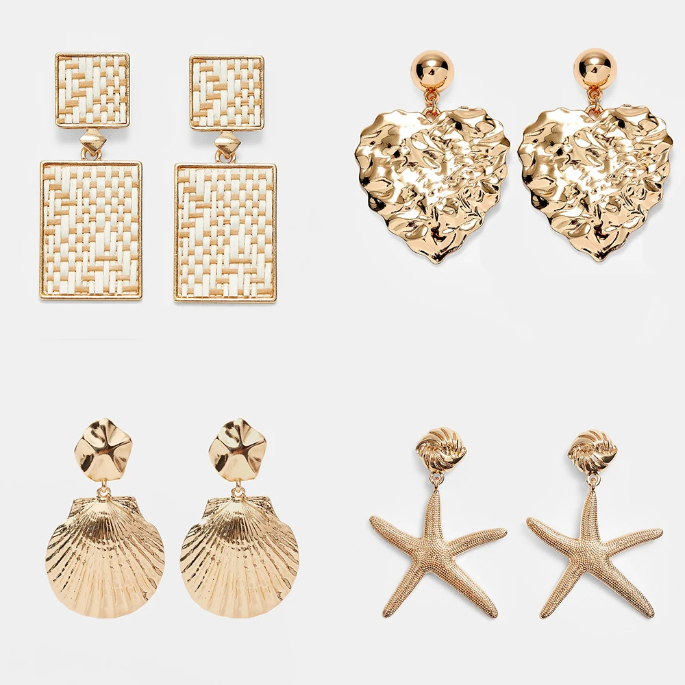Женские серьги в виде морской звезды ZA Designs эффектные пляжные золотого цвета
