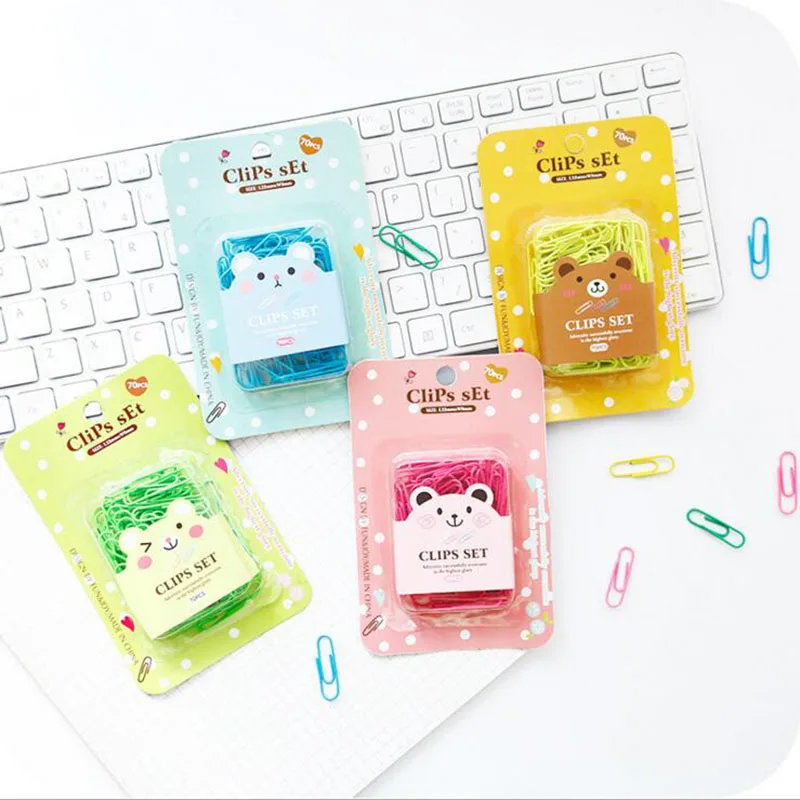 

70pcs/box Kawaii Cartoon Paper Clips Fluorescent Color Mini Bookmark School Office Supply Student Stationery Decor DIY