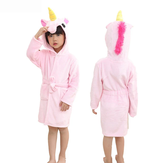 Детский банный халат для девочек, пижамы, Фланелевое Полотенце со звездами и единорогом, одежда для сна, милый ночной халат унисекс с героями мультфильмов, халат для мальчиков и девочек - Цвет: Белый