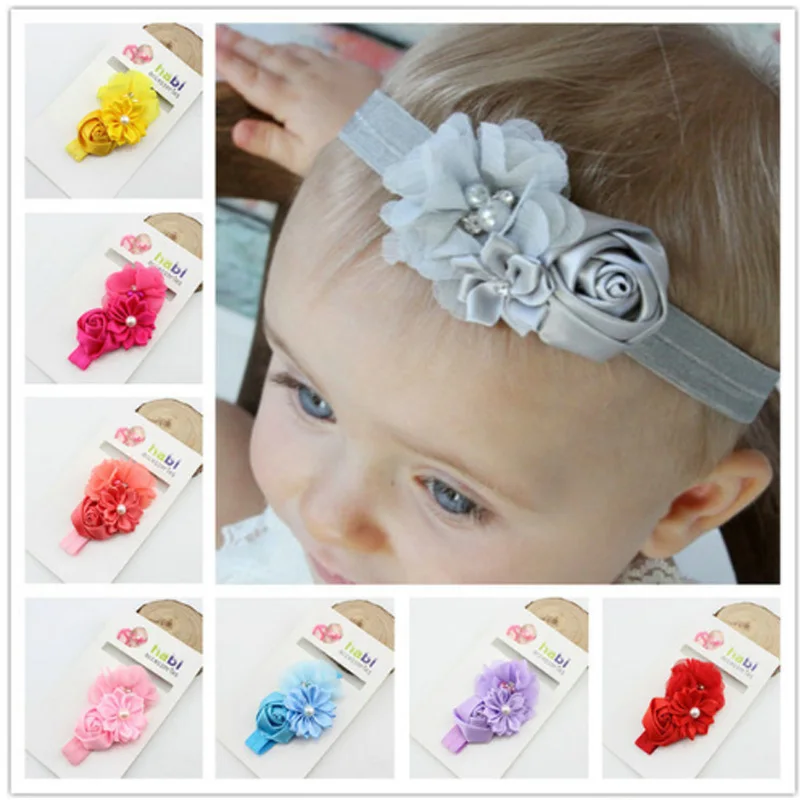 

baby girl headband Infant hair Band newborn Headwear tiara headwrap Toddlers Ribbon Kids Flower pearl turban Hair Accessories 32