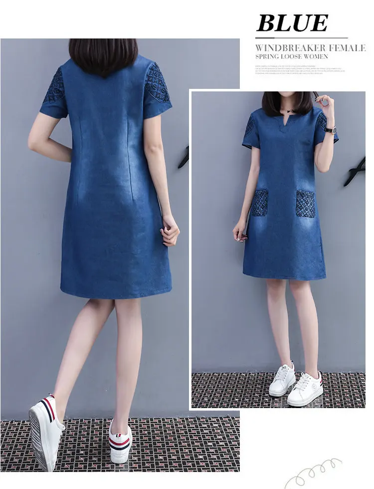 New Fashion Embroidery Dresses Women 2018 Summer Blue Denim Dress Women Casual Short Sleeve Large Size Dress Vestidos Mujer S-5XL (7)