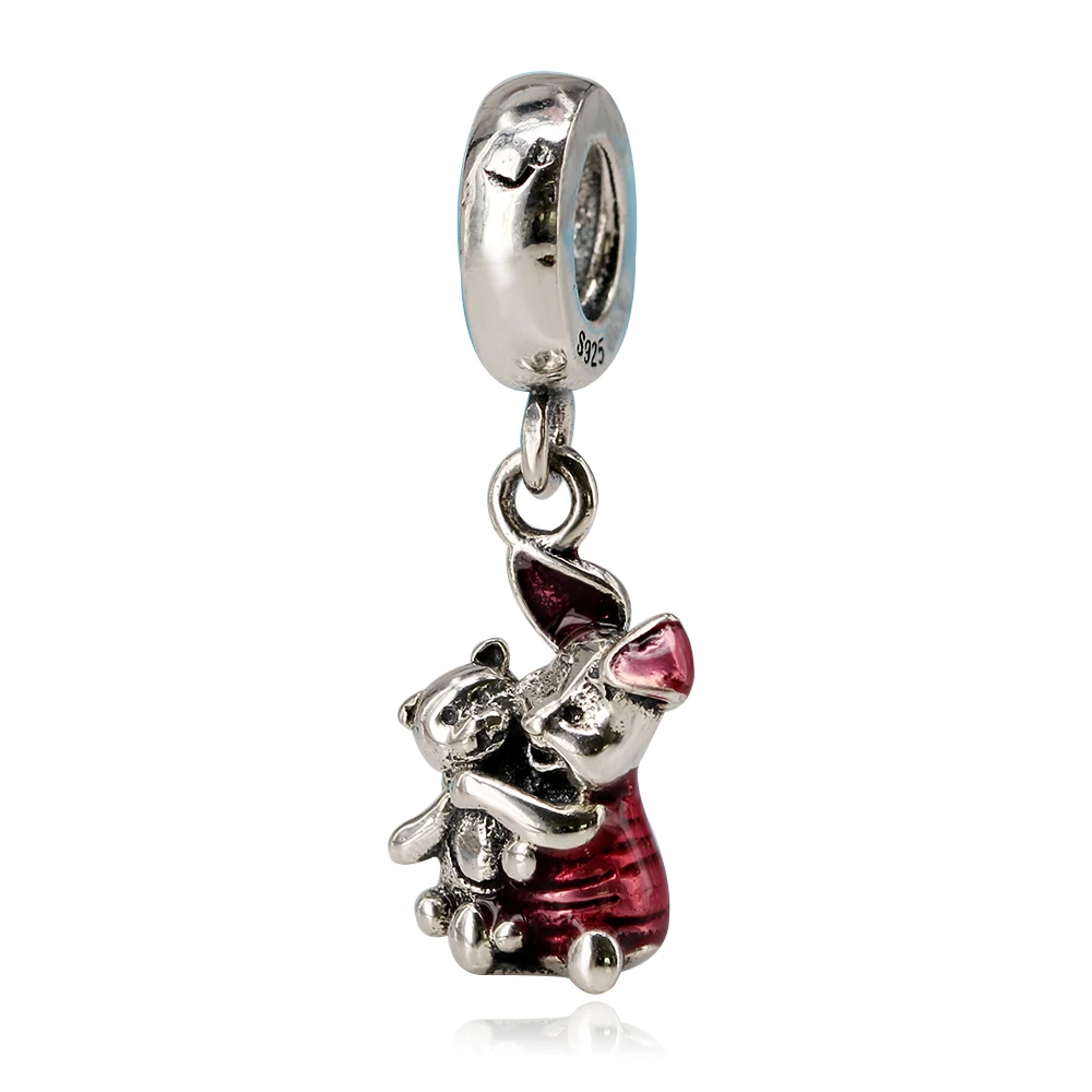 

2017 Spring Fairy Tale Piglet Transparent Cerise Enamel Charm Fits Pandora DIY Bracelet Real 925 Sterling Silver Cartoon Beads
