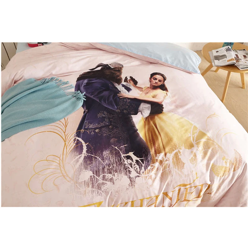 ديزني الجمال والوحش الكرتون 3D المطبوعة طقم سرير للبنات ديكور غرفة نوم غطاء لحاف من القطن مجموعة واحدة التوأم الوردي ديزني الجمال والوحش الكرتون 3D المطبوعة طقم سرير للبنات ديكور غرفة نوم غطاء لحاف من القطن مجموعة واحدة التوأم الوردي