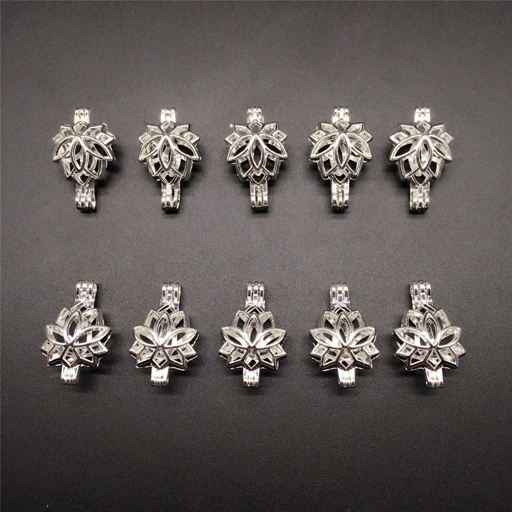 10pcs Bright Silver Creative Lotus Flower font b Jewelry b font Making Supplies Alloy Beads Cage