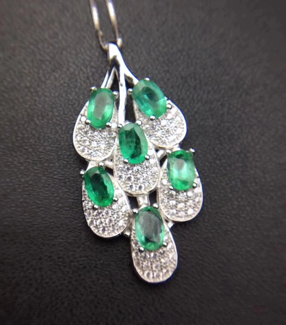 natural green emerald gem Pendant natural gemstone pendant necklace 925