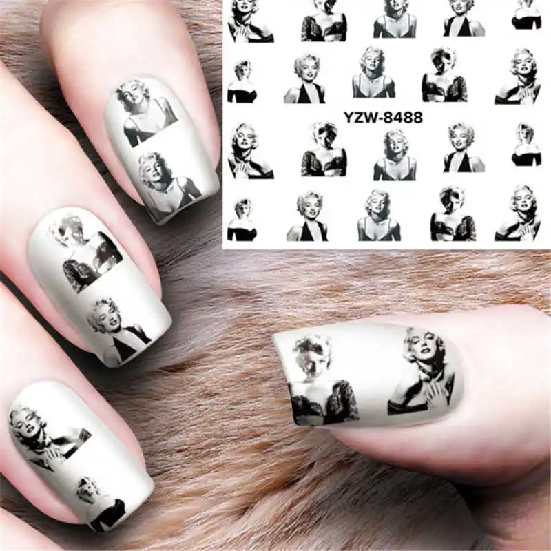 

Marilyn Monroe Water Stickers For Nails With Inscriptions Transfer Decals Nail Art Sticker Lettering On Nails Manicure Designs
