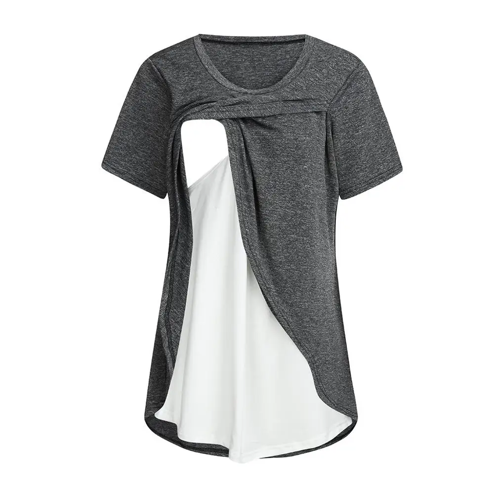 Летние Многослойные футболки из хлопка для женщин; забавная одежда для грудного вскармливания новорожденных; Zwangerschap; футболка; Прямая поставка; 2 - Цвет: Dark Gray