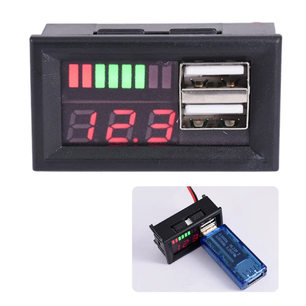 

12V Phone Charge Dual USB Durable Meter Digital Display Led Motorcycle Voltage Battery Panel Car Voltmeter Professional Low Heat