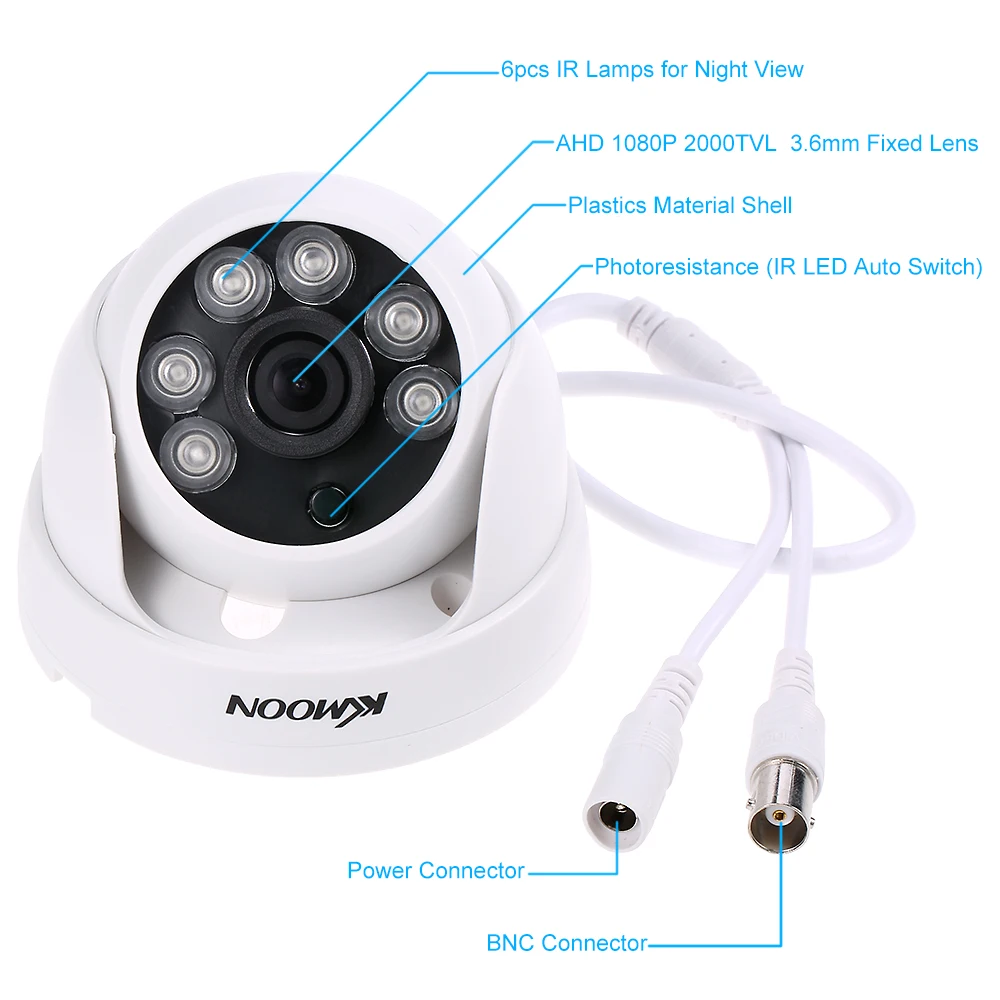 KKmoon 4 шт. AHD CCTV камера 1080P 2000TVL ИК купольная камера 1/2. " CMOS 6 шт. инфракрасные лампы IR-CUT ночного видения 4*60 футов кабель