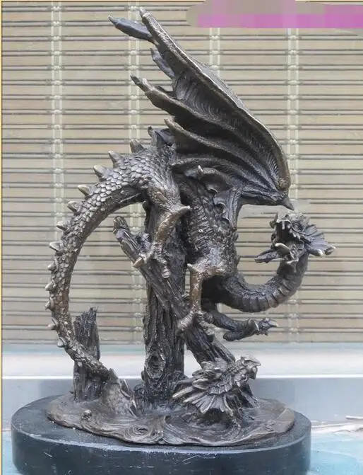 

free 12"Greek Myth Bronze ART winged dragon evil spirits Animal statue fast