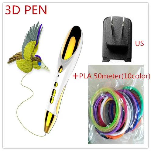 3D Ручка с микро USB зарядкой, подарок на день рождения 3D Ручка для Развивающие игрушки для детей - Цвет: white US 50meter