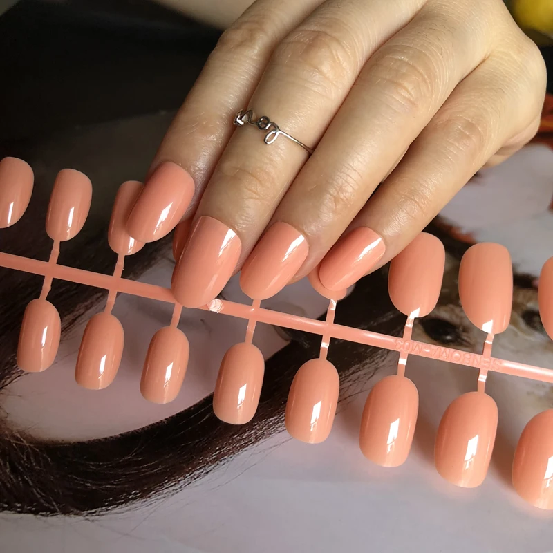 

Milk Light Yellow UV Gel Cover Candy False Nails Shiny round head Fake Nails Tips Full Wrap gel nail polish Faux ongles DIY #04