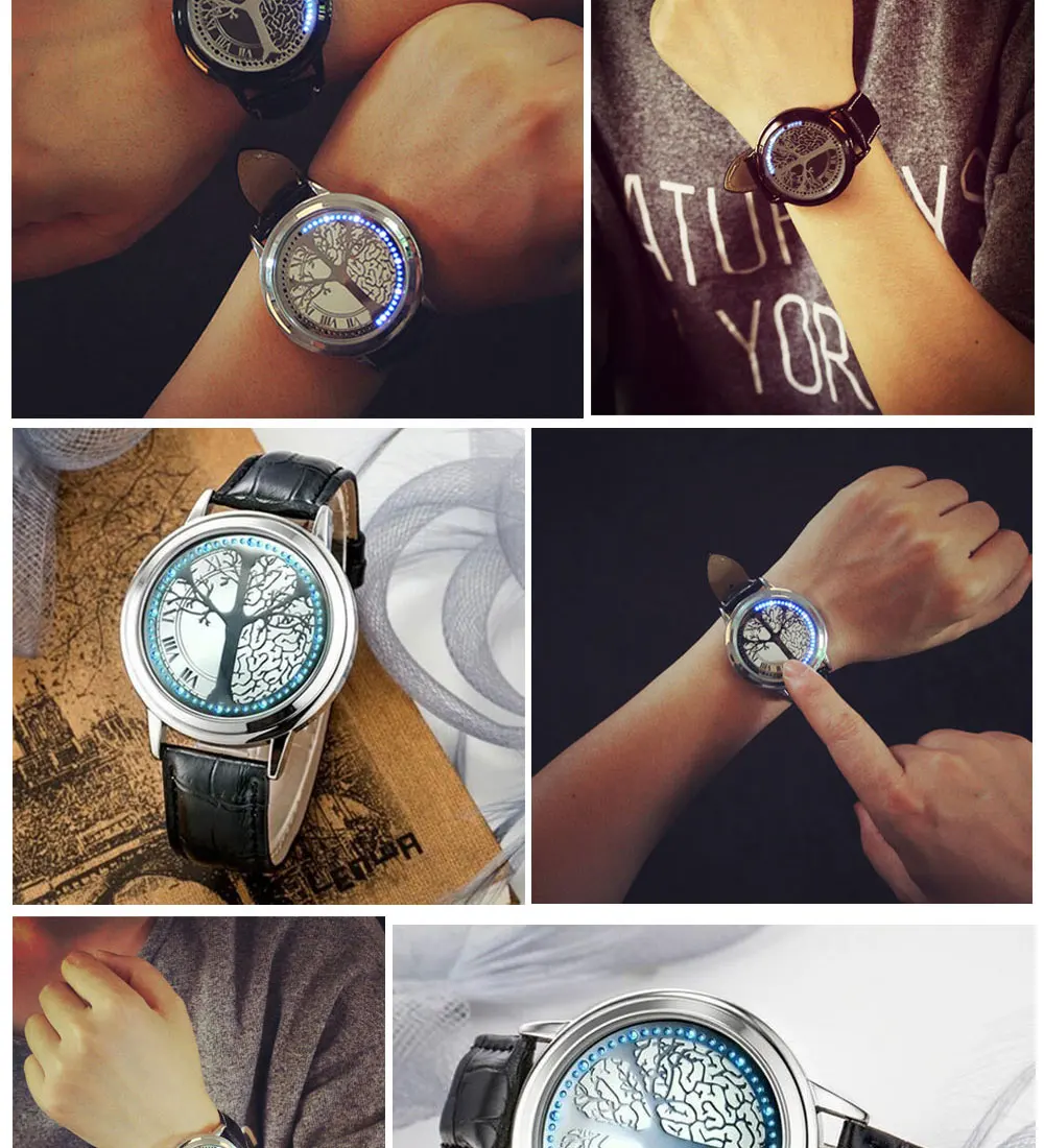 Креативная индивидуальность минималистичный сенсорный экран водонепроницаемый светодиодный кожаный часы для мужчин и женщин пара часов Умные Электронные повседневные часы
