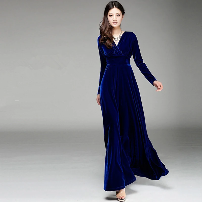 Herfst En Winter Fluwelen Nieuwe Mode Vintage Maxi Vrouwen Jurk Blauw en 5 Kleuren Lange Mouw Hoge Taille Fluwelen Jurk Plus Size Herfst En Winter Fluwelen Nieuwe Mode Vintage Maxi Vrouwen Jurk Blauw en 5 Kleuren Lange Mouw Hoge Taille Fluwelen Jurk Plus Size