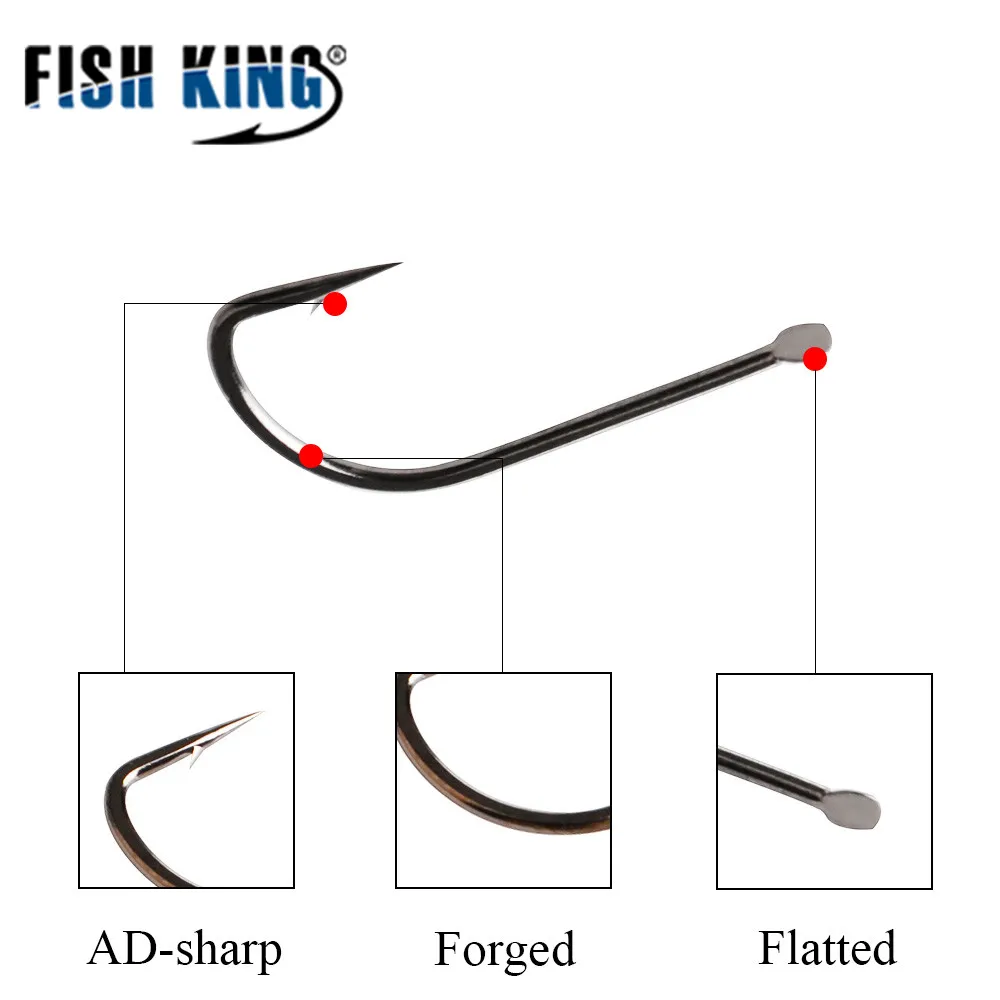 FISH KING Высокоуглеродистая сталь 50 шт. Размер 5#-10# Карп Рыболовный крючок, рыболовные крючки из высокоуглеродистой стали Pesca снасти