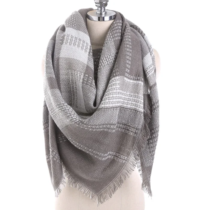 Роскошный брендовый зимний женский шарф с геометрическим узором, кашемировые теплые шарфы, шаль, большой размер, модный клетчатый шарф для женщин - Цвет: 1707 gray