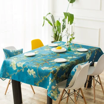 

Oil Painting Tablecloth Rectangle Cotton Fabric Covering Cloth Square Small Round Table Western-style Food Table Table Cloth
