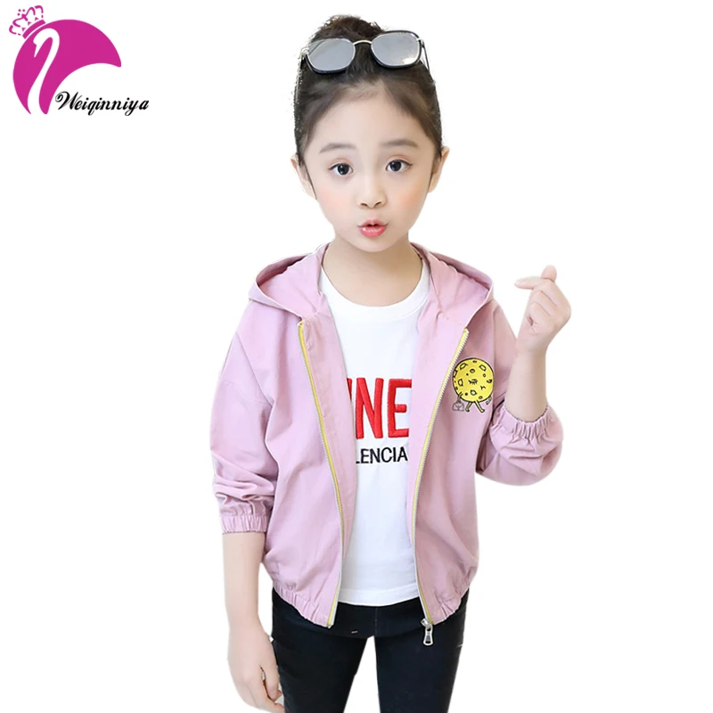 

weiqinniya Girls Jacket Kid Windbreaker Jacket For Girls Fashion Children Sports Hooded Jackets For Girl Kid Pattern Coat Autumn