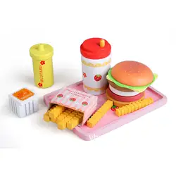Деревянный фаст-фуд гамбургер игровой набор Ролевые Игры развивающие игрушки подарок на день рождения для детей малышей