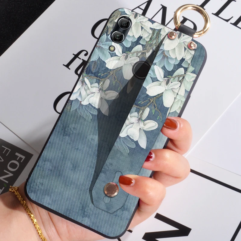 Силиконовый чехол с объемными цветами для Huawei P8 P9 P10 Plus ремешком на запястье Honor 8 8C