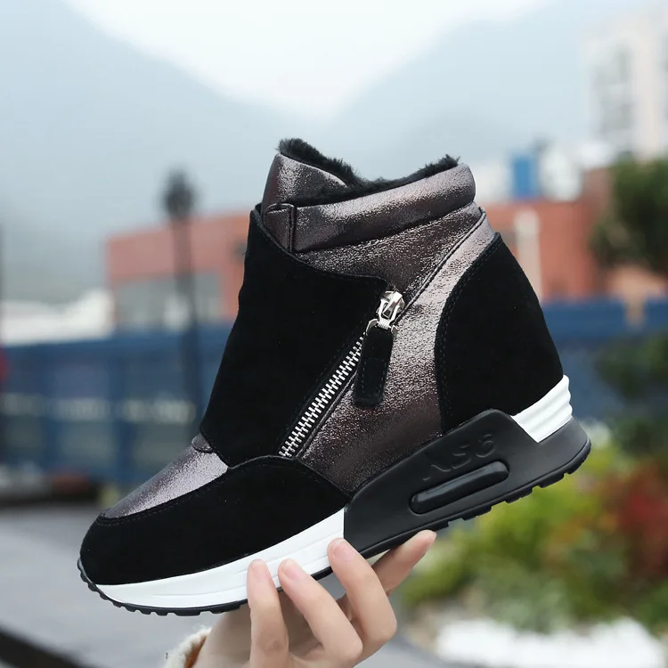 

Woman Winter Sneakers Platform 2018 Autumn Winter Warm Plush Velvet Cotton Padded Shoes Wedge High Top Leisure Sneakers