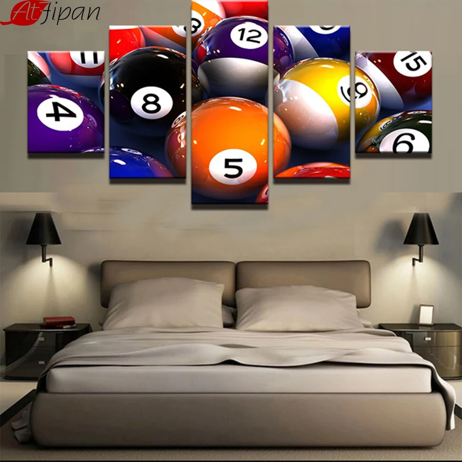 

AtFipan Mordern Canvas Painting Frame Art Poster Wall Oil Picture Home Decor 5 Panel Color Billiards Landscape Print On Canvas