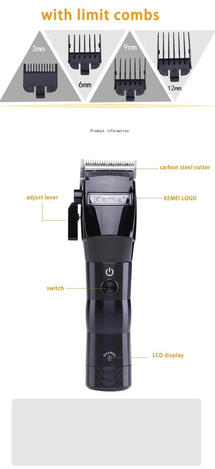 cortar cabelo sem fio máquina corte aparador kemei ferramenta estilo