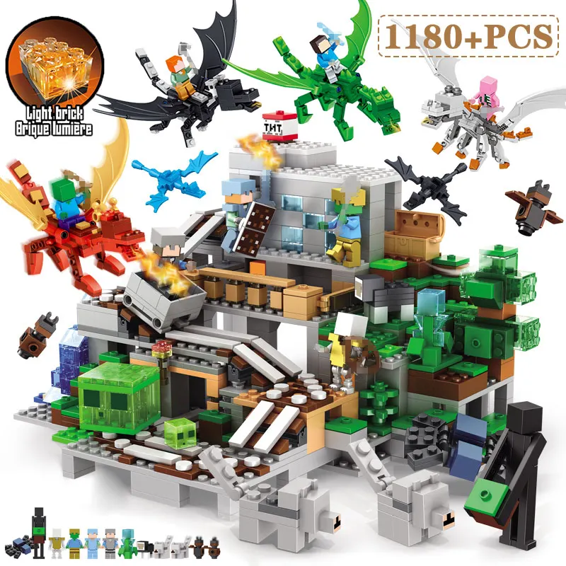 

Module LegoINGLYs Minecrafted 21137 Cave Zombie The Iron Mine Toys For Children Cottage DIY Bricks with Mini Action Figures