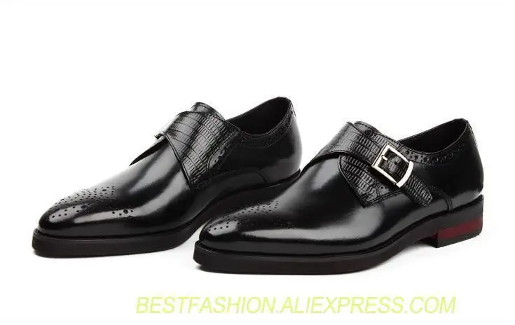

New Imitate dress shoes men buckle strap genuine leather carved brogue smart casual wedding shoes pointed toes italy oxfords