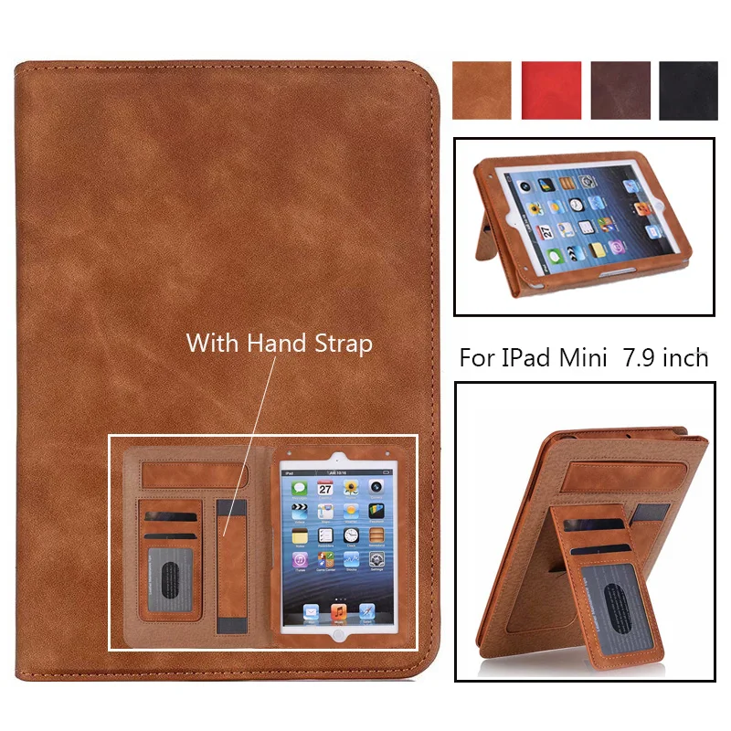 

Retro Case for iPad mini 1/2/3/4 Tablet Stand PU Leather Magnet Smart Cover Auto Sleep/Wake for iPad Mini Case with Hand Strap