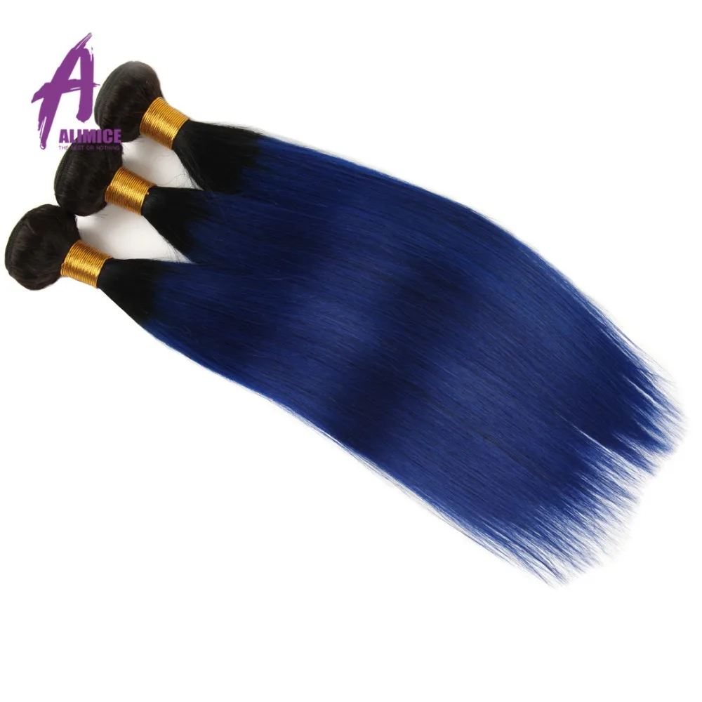 Alimice Ombre Brazilian Straight Human Hair Weave 3 Bundles Bundles With Closure T1bblue Remy Hair Ombre Bundles With Closure (4)